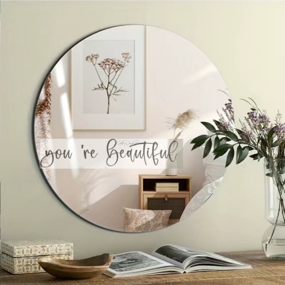 HANDMADE YOU'RE BEAUTIFUL 11" DIAM MIRROR - Picture 2 of 11
